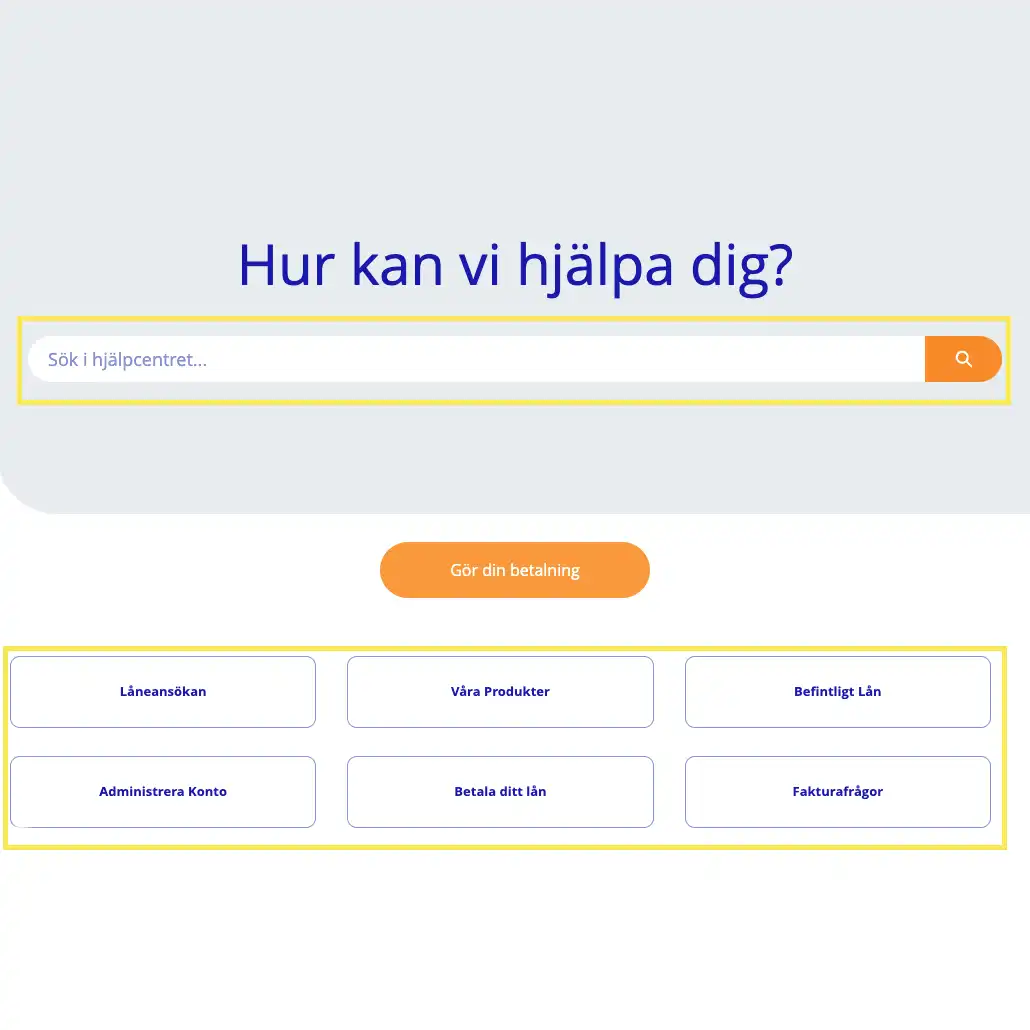 En skärmdump från Ferratums hjälpcenter som framhäver att det är enkelt att att söka och navigera sig fram till svar om hur deras kredit fungerar.